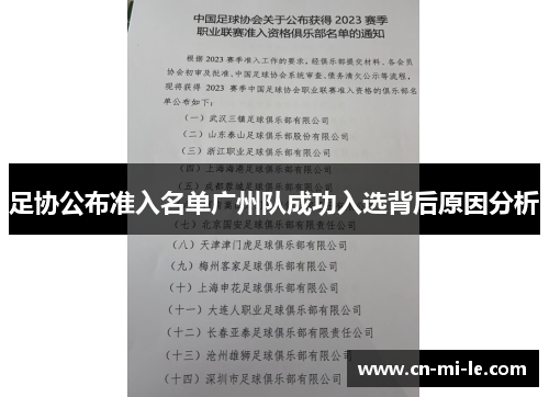 足协公布准入名单广州队成功入选背后原因分析