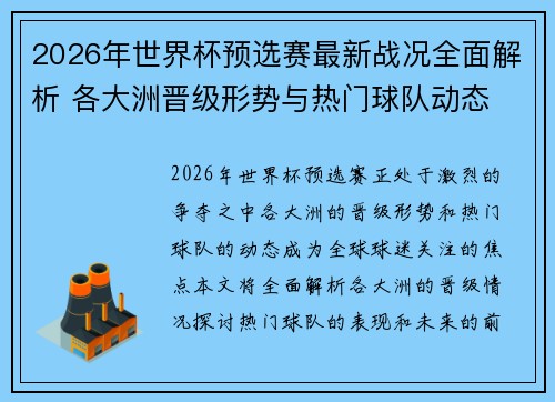 2026年世界杯预选赛最新战况全面解析 各大洲晋级形势与热门球队动态